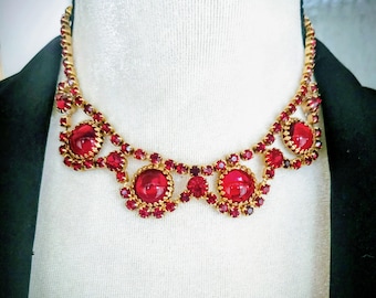 Vintage Red Rhinestone Choker Style Necklace