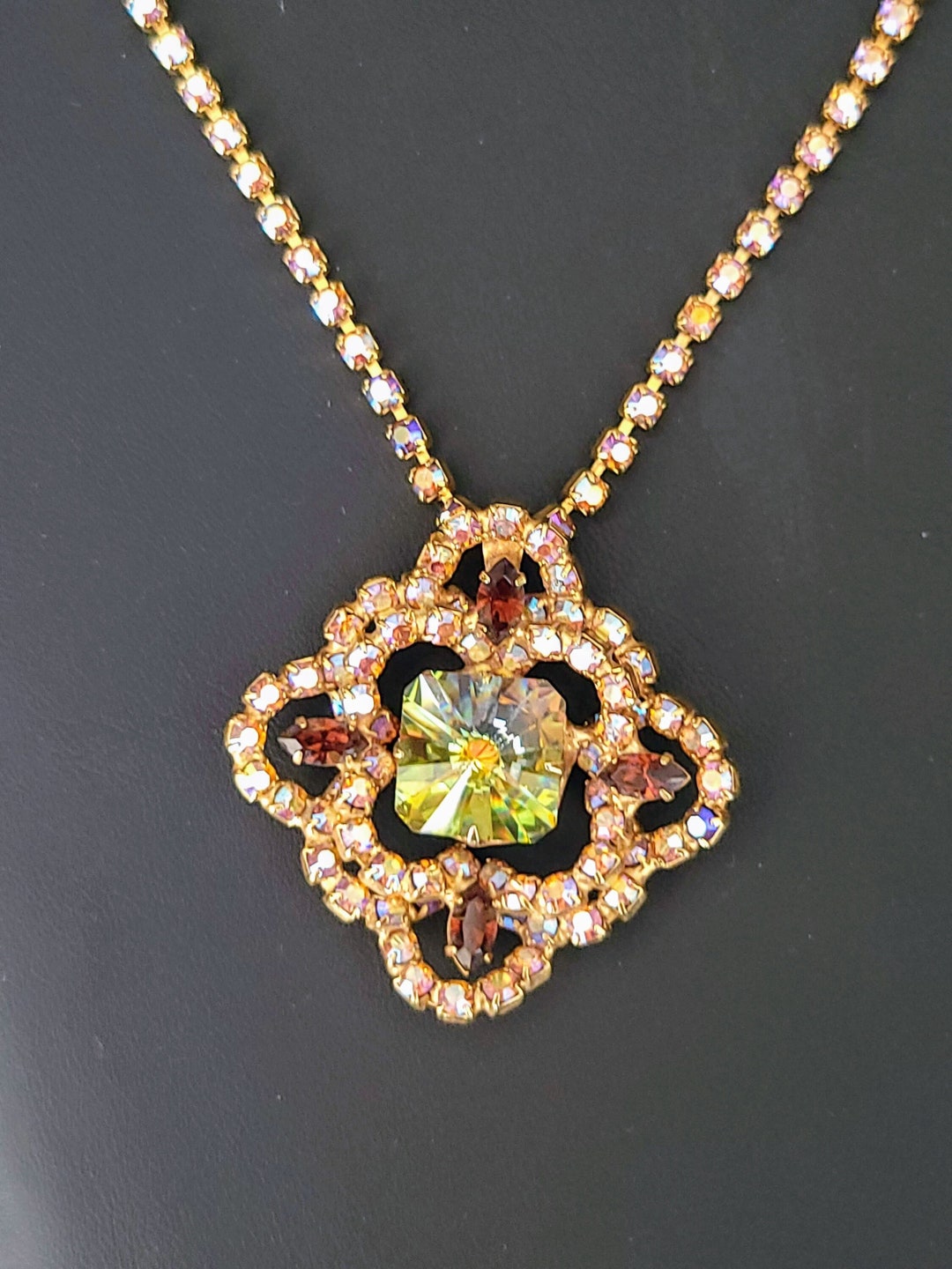 Vintage Vitrail Medium Rivoli Stone, Topaz and AB Rhinestone Necklace ...