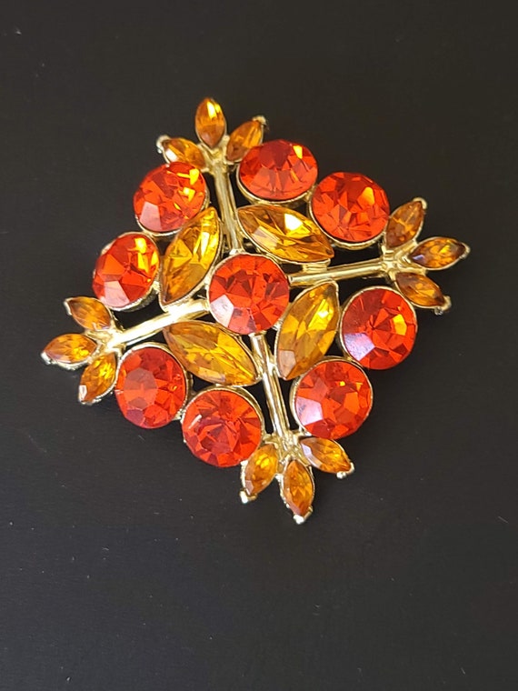 Vintage Edlee Orange Rhinestone Maltese Cross Broo