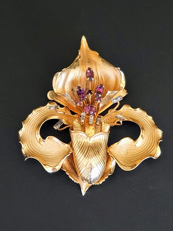 Vintage Rhinestone Orchid Brooch Flower Pin