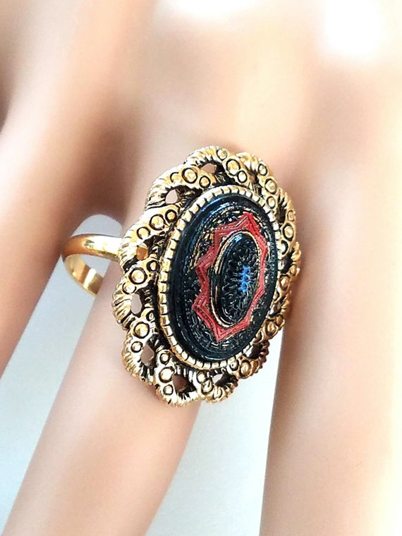 Vintage Ring Signed Sarah Cov Old Vienna, Adjustab