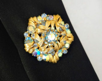 Vintage D&E Juliana Venus Flame Blue AB Rhinestone Brooch Pin