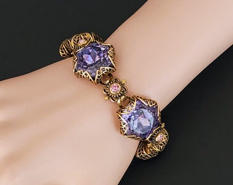 Vintage Purple & Pink Rhinestone Link Style Bracelet