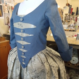 18th century button front bodice with contrasting skirt