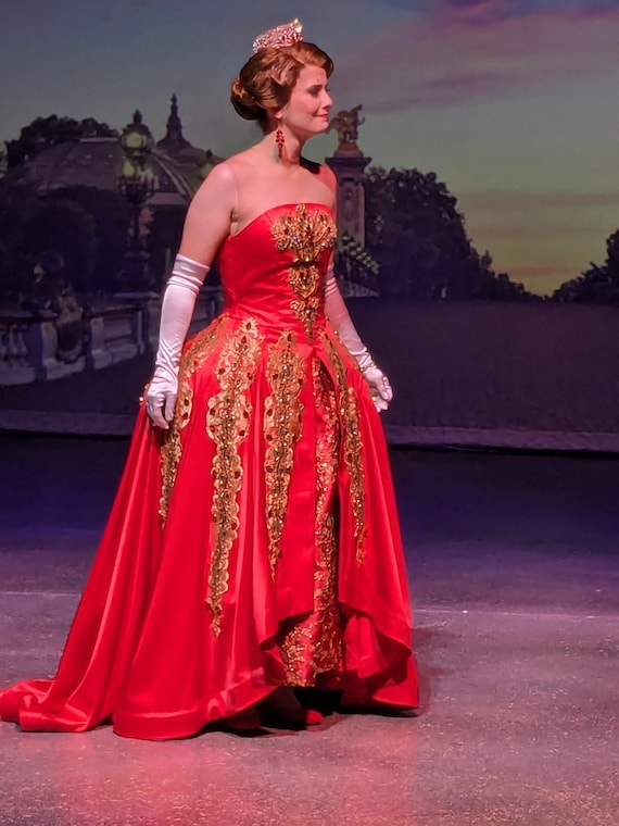 fitted lace wedding dress Red and Gold Quince Dress with Cape Sleeves main image 1
