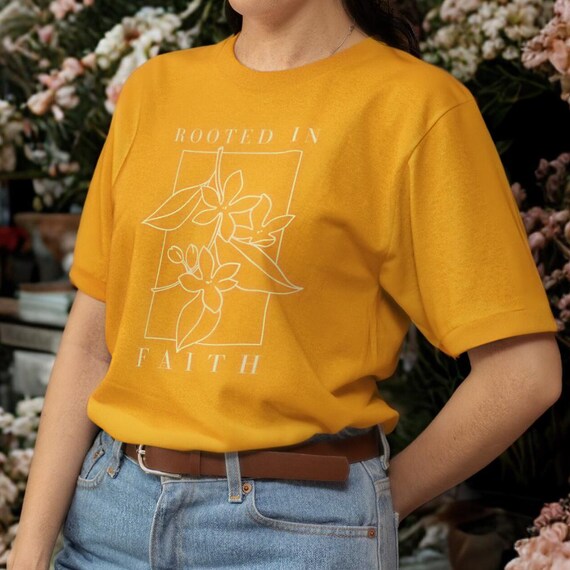 Floral Christian T-Shirt | Rooted in Faith, Scripture Tee