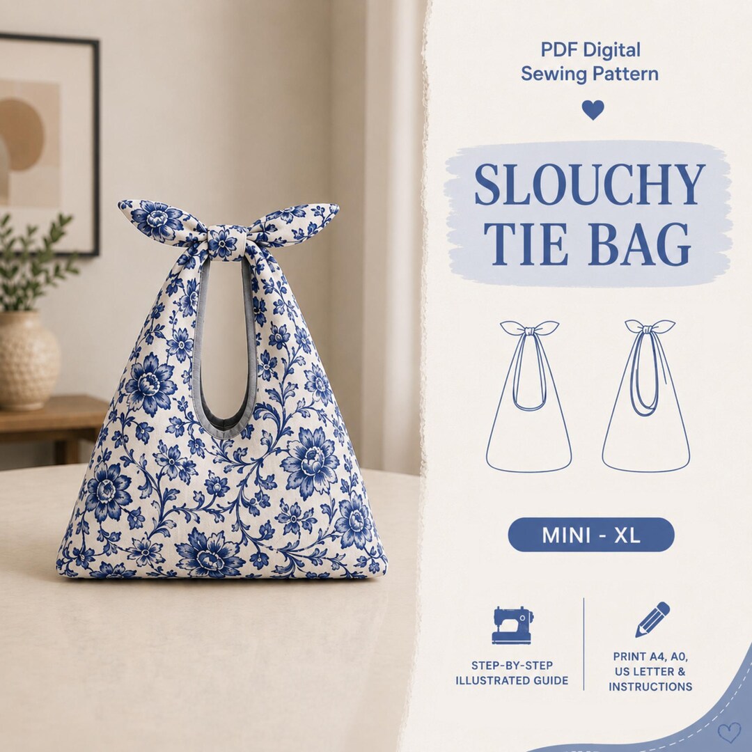 Knot Handle Tote Bag Sewing Pattern, Digital PDF Bag Template, DIY ...