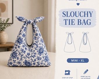 Knoten Griff Einkaufstasche Schnittmuster, Digitale PDF Bag Vorlage, DIY Japanischer Stil Stoff Geldbörse Muster