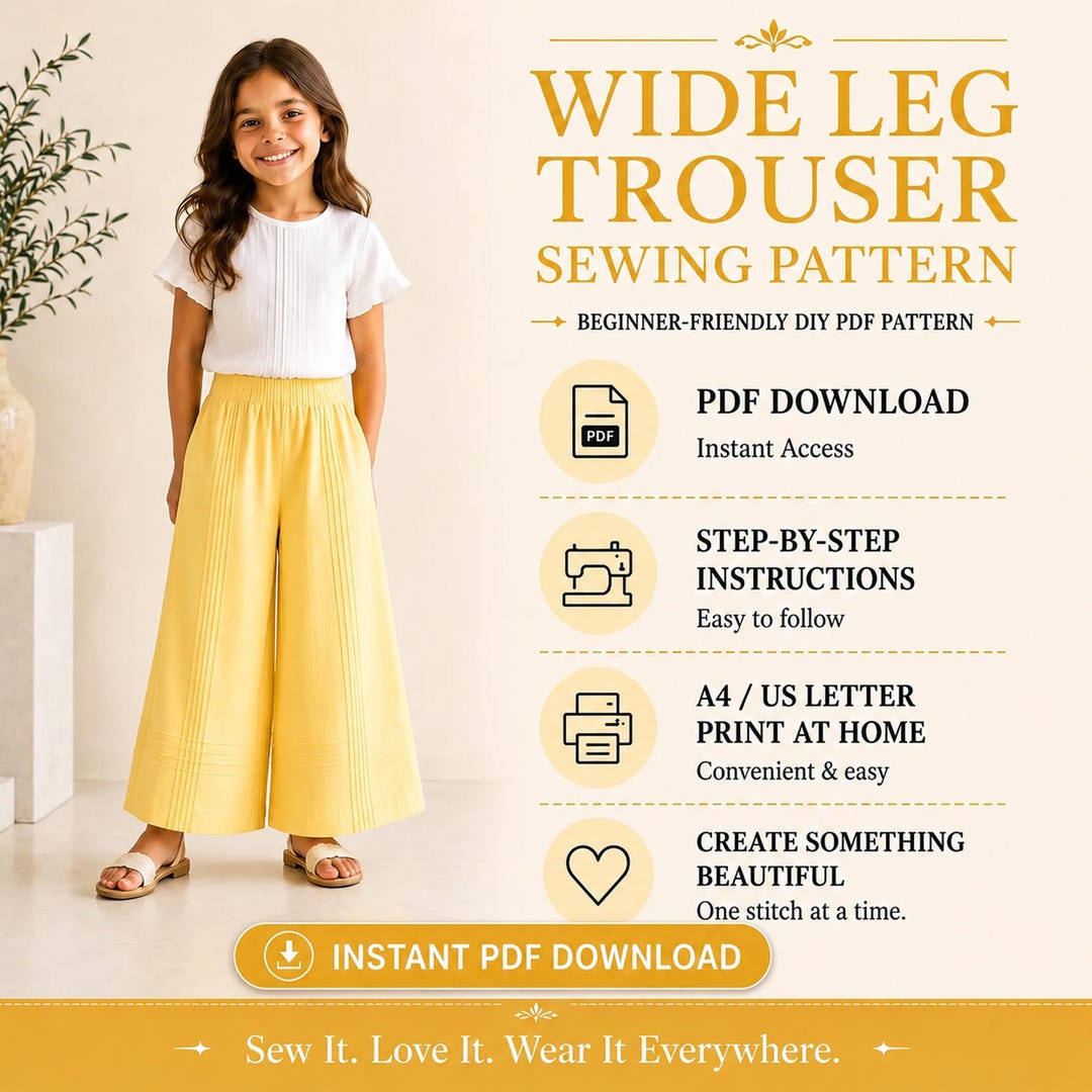 Unisex Kids Wide-leg Trouser PDF Sewing Pattern | Elastic Waist Lounge ...