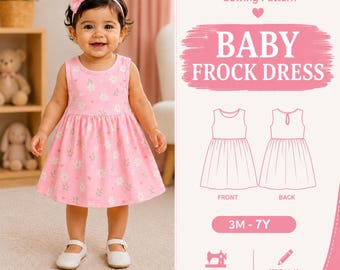 Girls Frock Dress PDF Sewing Pattern, Toddler Dress PDF, Kids Summer Dress Pattern, Baby Sewing Pattern, A0/A4 Sewing Tutorial For 3M-7Y