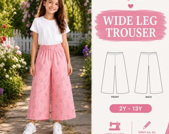 Kinder Sommerhose mit weitem Bein PDF Schnittmuster | Elastische Taille Lounge Hose | Einfaches druckbares Anfängermuster