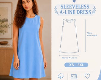 Ärmelloses A-Linien-Kleid PDF, Etuikleid, Schnittmuster, Entspanntes Kurzes Kleid, Einfaches Kleid, Leinen-Tunika-Kleid, Schnittmuster Für Frauen