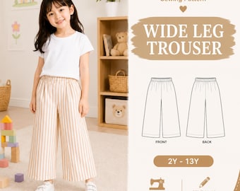 Bequeme und stilvolle Sommerhose für Ihre Kleinen mit diesem leicht verständlichen Kinder-Sommerhose mit weitem Bein PDF-Schnittmuster
