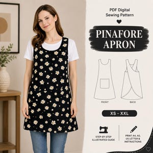 Crossback Apron Sewing Pattern PDF, Japanese Pinafore Apron Pattern, Reversible Linen Garden Apron, Plus Size Easy Sewing Pattern XS-XXL