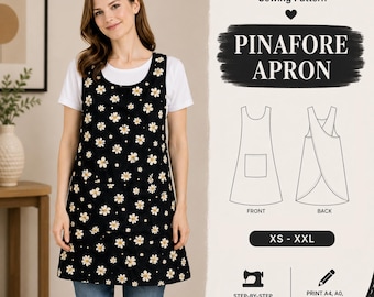 Crossback Apron Sewing Pattern PDF, Japanese Pinafore Apron Pattern, Reversible Linen Garden Apron, Plus Size Easy Sewing Pattern XS-XXL