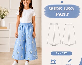 Kinder Sommerhose mit weitem Bein PDF Schnittmuster | Elastische Taille Lounge Hose | Druckvorlage für Anfänger