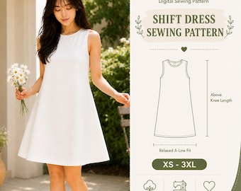 Schnittmuster für ein Etuikleid, A-Linien-Kleid (PDF), ärmelloses Sommerkleid aus Leinen, einfache Nähanleitung, Damenkleid-Schnittmuster, A4, A0, US Letter