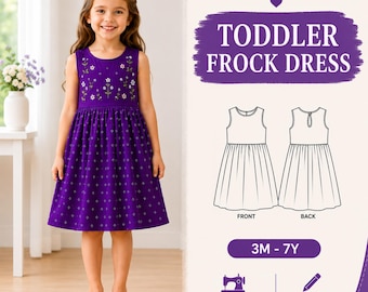 Kleinkind Kittel Kleid PDF Pattern, Mädchen Kleid Schnittmuster, Kind ärmelloses Kleid Anleitung, Instant Download, einfache Schnittmuster für 3 M-7Y
