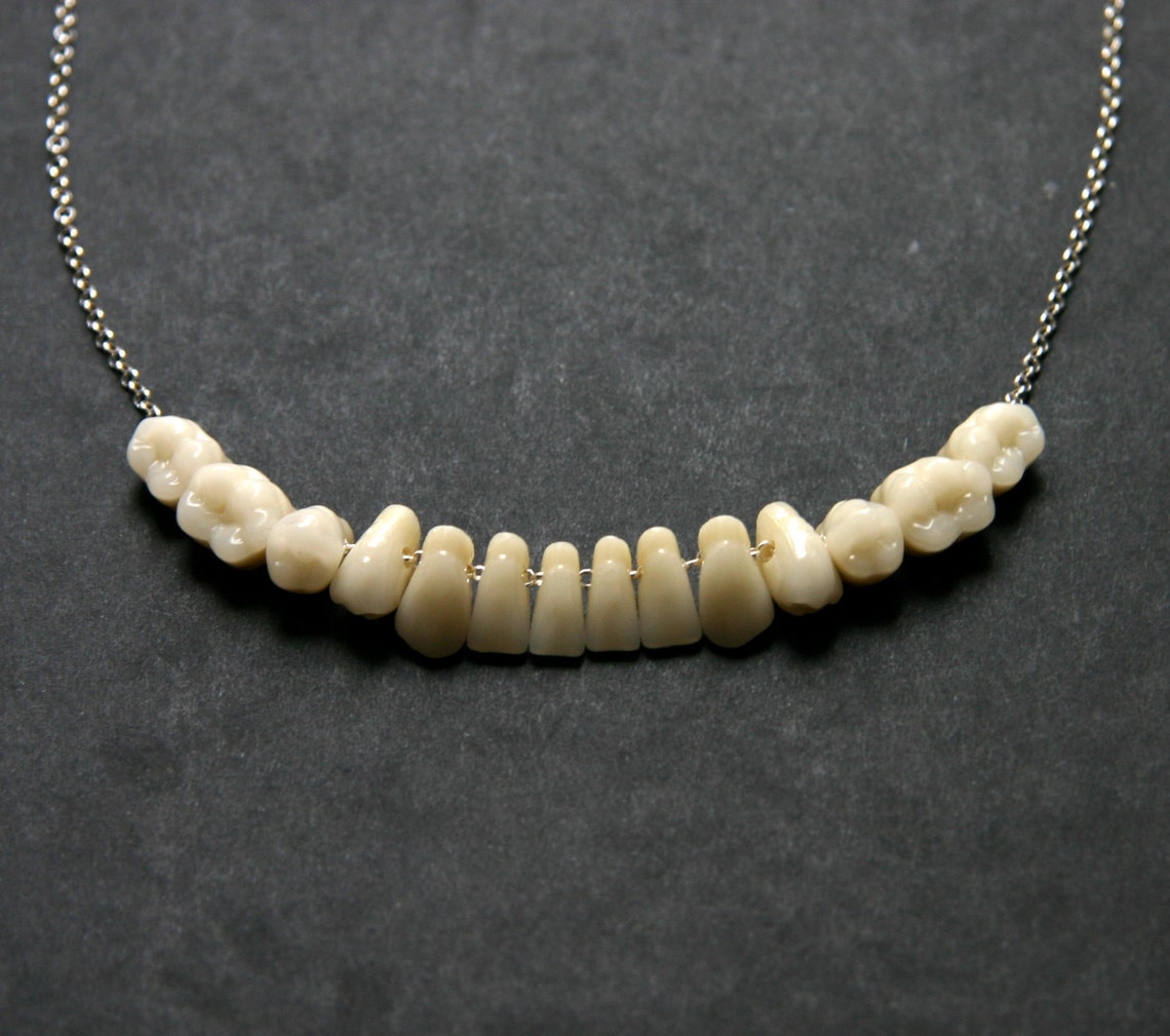 Human Teeth Tooth Necklace Pendant Sterling Silver Chain Bone Etsy