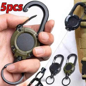 Retractable Heavy Duty Pull Reel Carabiner, Steel Wire Keychain with Spring Clip for Outdoor, Work & Daily Use