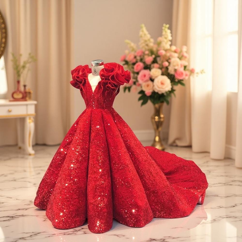 Shining Ruffles Shining Red Flower Girl Dress Sequin Ruffle Puffy Wedding Party Gown - Etsy