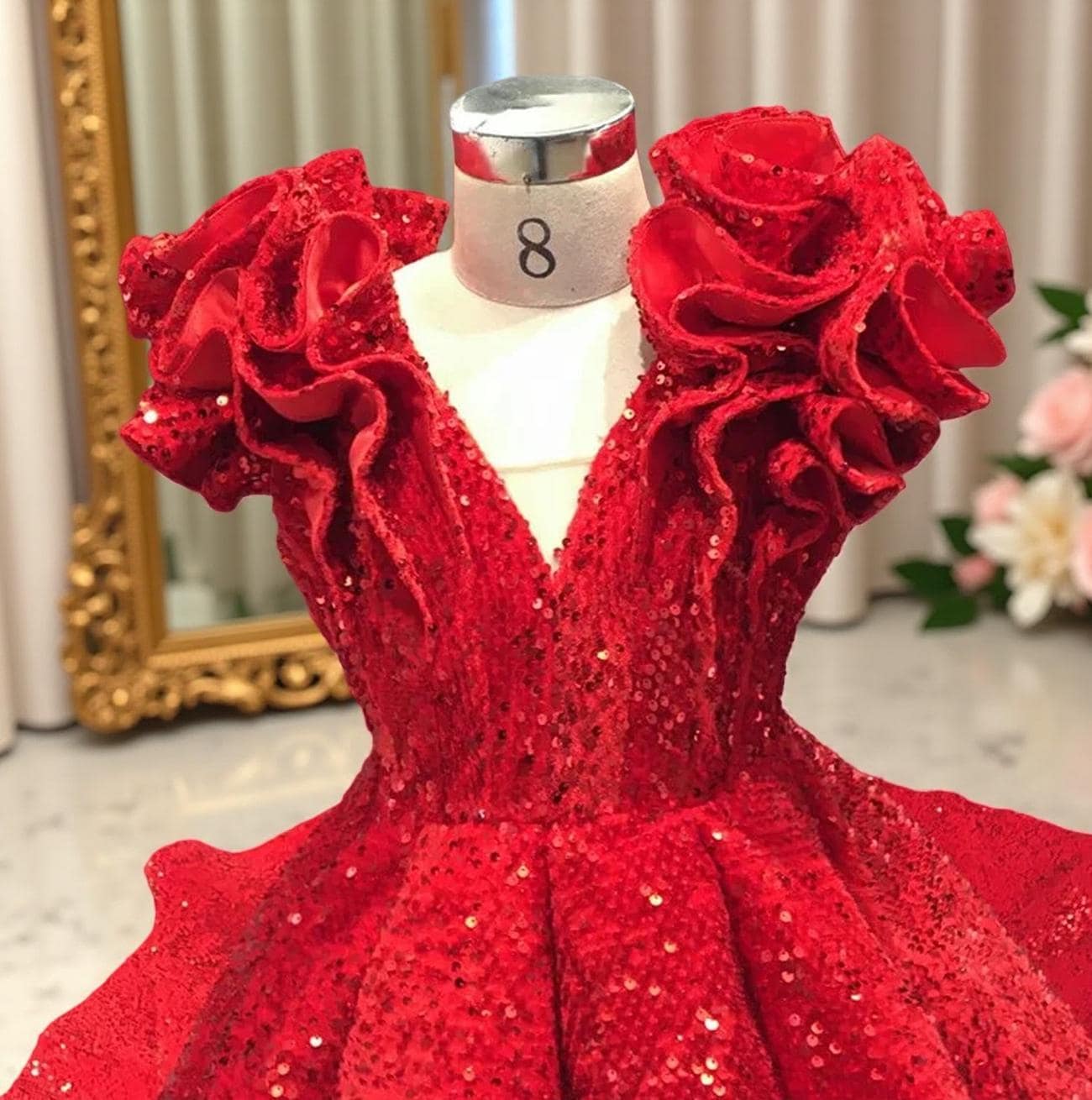 Shining Ruffles Shining Red Flower Girl Dress Sequin Ruffle Puffy Wedding Party Gown - Etsy