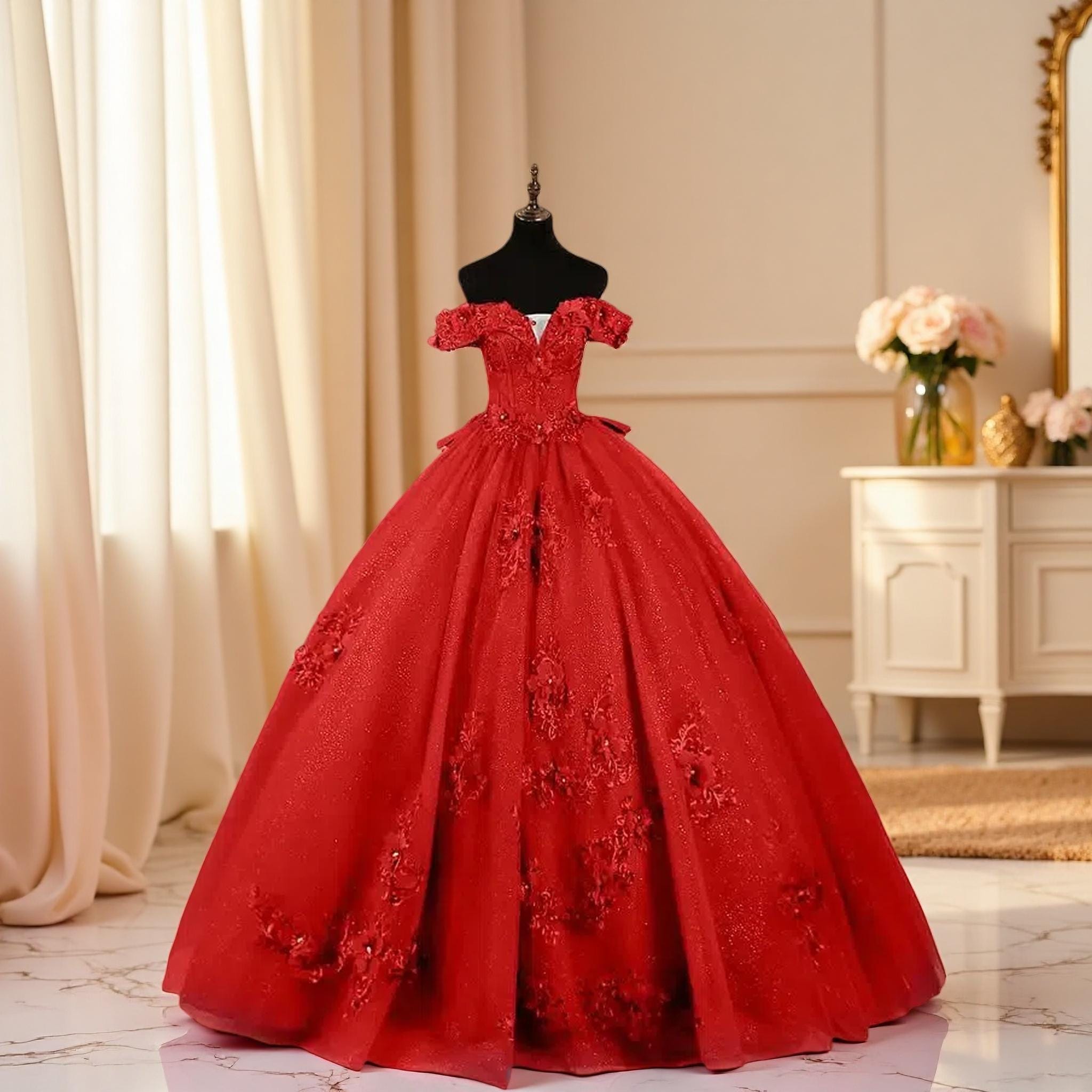 open lace back dress Men's May Queen Quince Dama Dress Short Quinceanera Red 2 main image 0