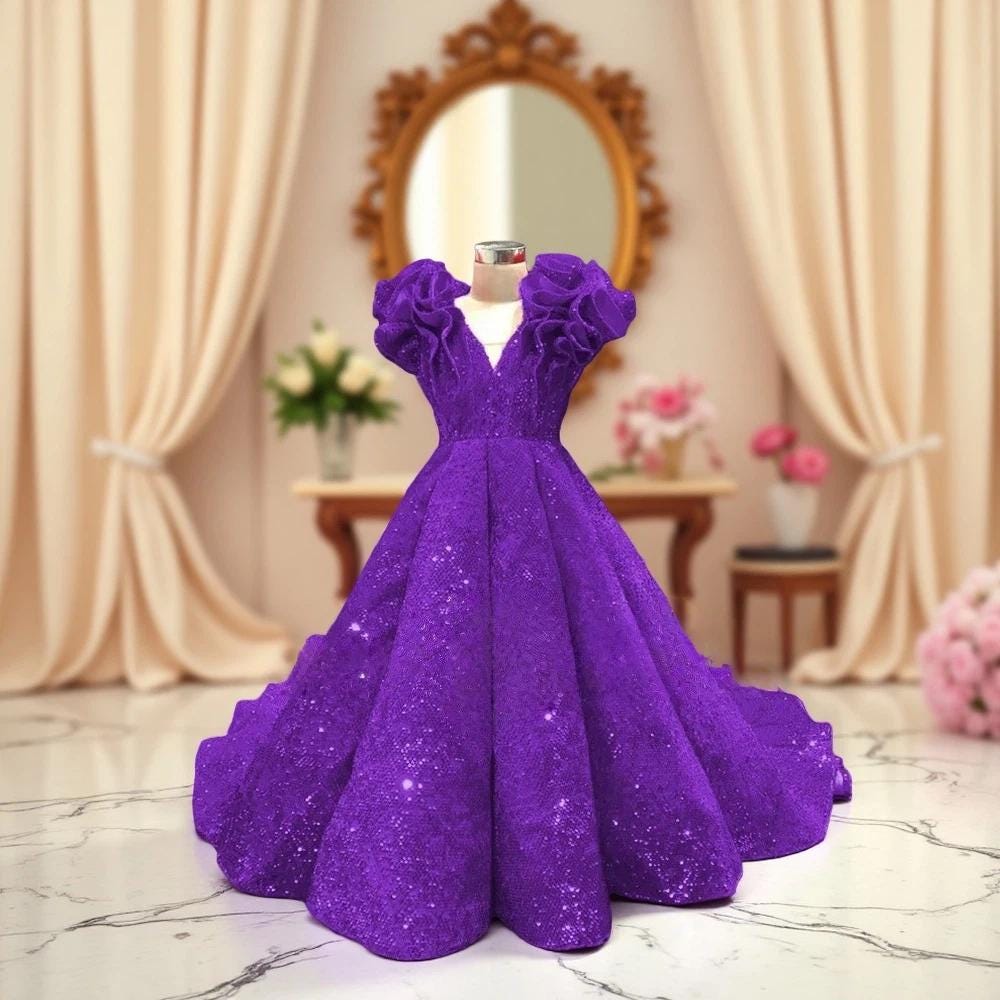 Shining Ruffles Shining Red Flower Girl Dress Sequin Ruffle Puffy Wedding Party Gown - Etsy