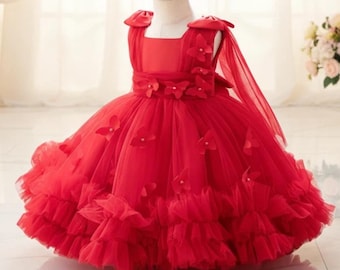 Vestido de princesa mariposa para bebé niña, vestido de fiesta infantil con pétalos, conjunto para dama de honor de cumpleaños.