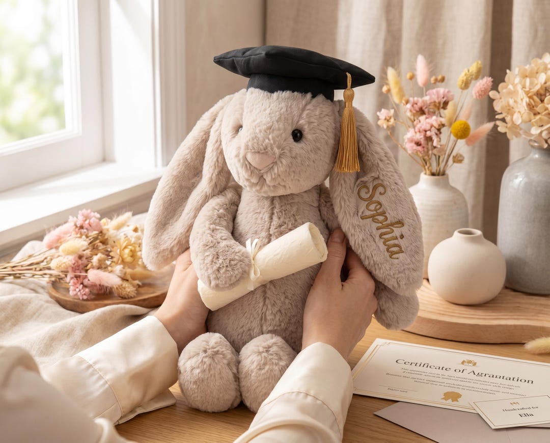 University Graduation Bunny Plush, Custom Name Embroidered Graduation ...