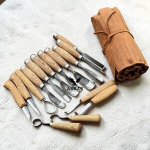 Wood Carving Tool Set with Leather Roll | Hand Forged Steel Kit | Woodworking Gift Set