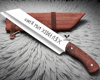 Handgjord vikingakniv – Medeltida buskverktyg – Smidd stål med läderslida