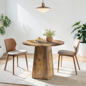 Round Farmhouse Dining Table for 2-4 People, Rustic Brown Kitchen for living Room