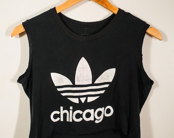 Adidas Logo Chicago Black Sleeveless Crop Top Size Small