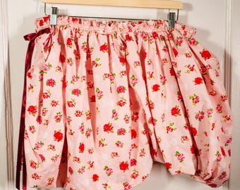 Large Elastic Waist Mini Bubble Skirt Made From Betsey Johnson Sheets With Skull & Roses Pattern