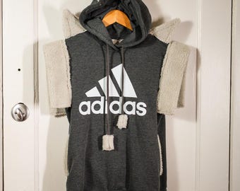 Reworked Fuzzy Adidas Kawaii Cute Animal Ear Hoodie - Size Small