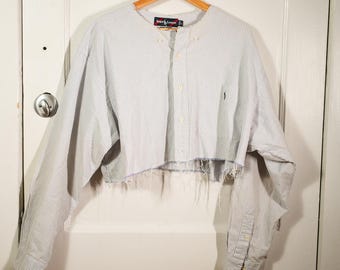 Reworked Preppy Ralph Lauren Seersucker Crop Top Size Large