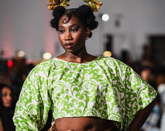 Green Large Asymmetrical Pullover Crop Top One of a Kind High Fashion Shirt