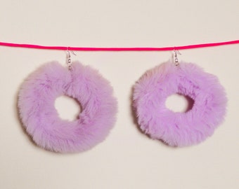 Fuzzy Lavender Extra Large Hoop Earrings