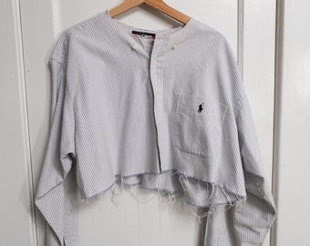 Reworked Preppy Ralph Lauren Seersucker Crop Top Size Large