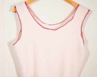 Large Sleeveless Crop Top in Pink Stretch Wool