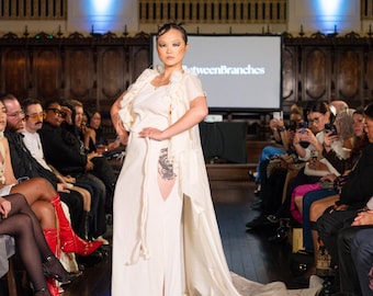 One of a Kind Cream Colored Full Length Gown With Cutouts and a Cover Up Size Small