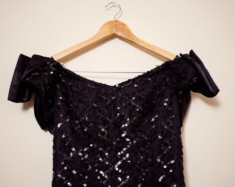 Vintage Black Dress \u2014 1980s Black Sequin Party Dress By Nadine \u2014 Size Small Medium