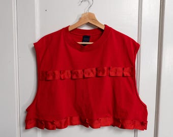 Extra Large Reworked Vintage Red Ruffle Crop Top