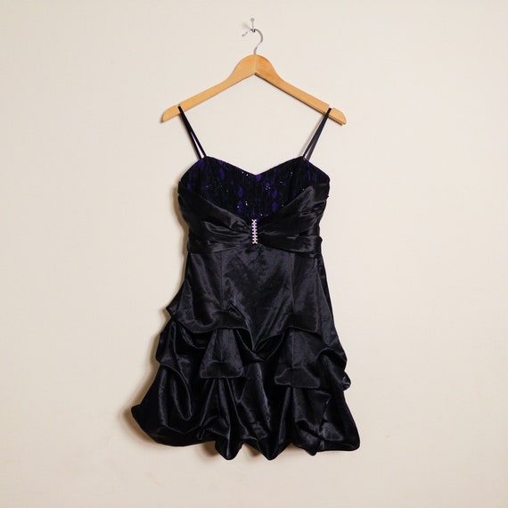 90s Black and Purple Lace Short Formal Dress - Sp… - image 1