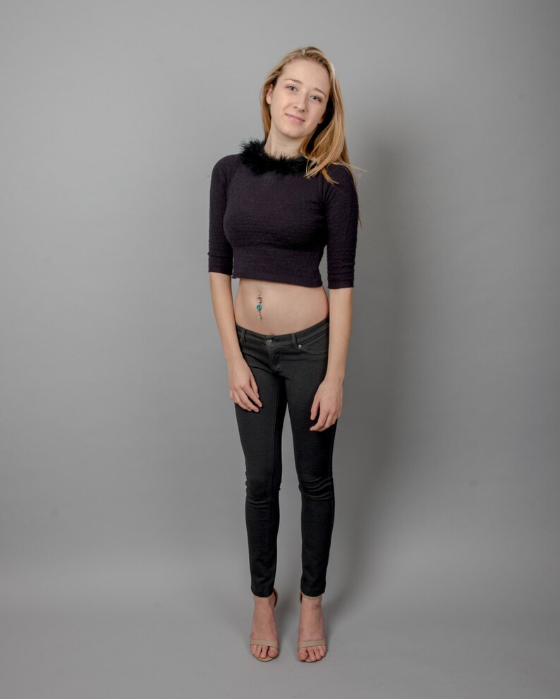 Early 2000s Black Feather Trim Crop Top Size Extra Small | Etsy