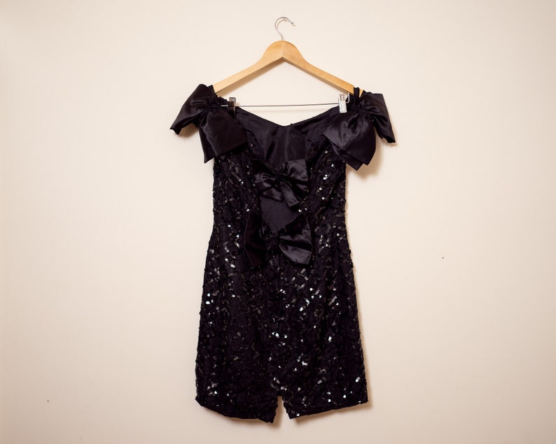 Vintage Black Dress \u2014 1980s Black Sequin Party Dress By Nadine \u2014 Size Small Medium