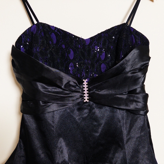 90s Black and Purple Lace Short Formal Dress - Sp… - image 2