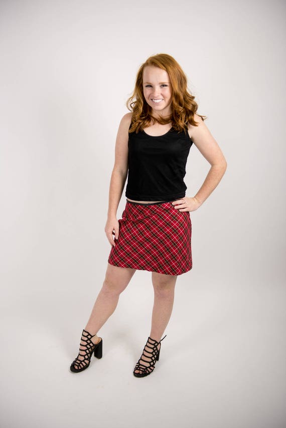 90s Plaid Schoolgirl Skirt - Red and Black by A. B