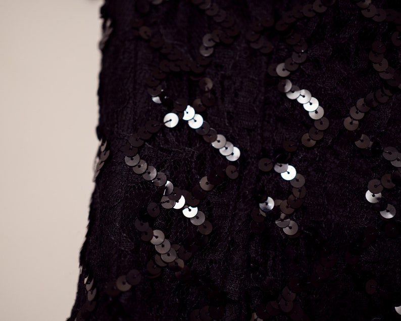 Vintage Black Dress \u2014 1980s Black Sequin Party Dress By Nadine \u2014 Size Small Medium